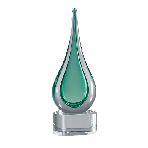 custom engraved green teardrop crystal trophy